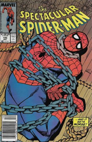 The Spectacular Spider-Man 145 (Newsstand) published by Marvel with cover art by Sal Buscema