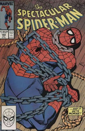 The Spectacular Spider-Man 145 published by Marvel with cover art by Sal Buscema
