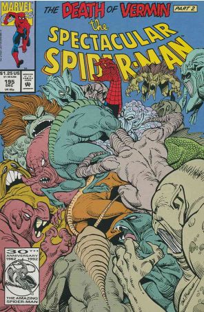 The Spectacular Spider-Man 195 published by Marvel with cover art by Sal Buscema