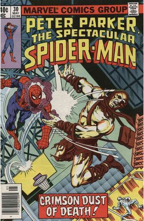 The Spectacular Spider-Man 30 published by Marvel with cover art by Keith Pollard