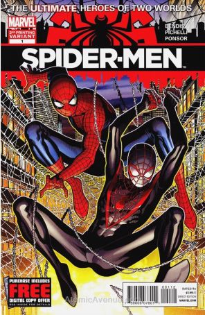 Spider-Men 1 (2nd) published by Marvel with cover art by Jim Cheung