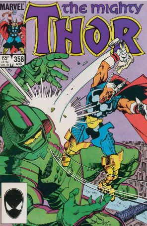 Thor 358 published by Marvel with cover art by Walt Simonson