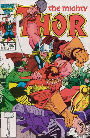 Thor 367 published by Marvel with cover art by Walt Simonson