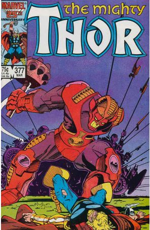 Thor 377 published by Marvel with cover art by Walt Simonson