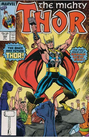 Thor 384 published by Marvel with cover art by Ron Frenz
