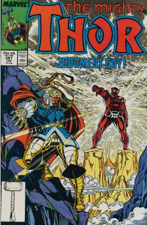 Thor 387 published by Marvel with cover art by Ron Frenz