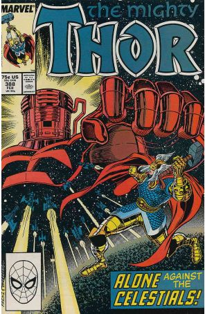 Thor 388 published by Marvel with cover art by Ron Frenz