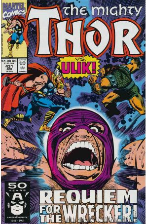 Thor 431 published by Marvel with cover art by Ron Frenz