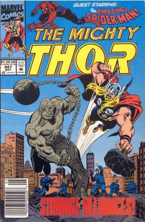 Thor 447 (Newsstand) published by Marvel with cover art by Ron Frenz