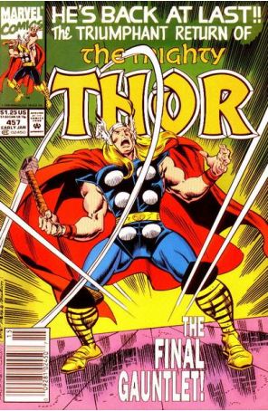 Thor 457 (Newsstand) published by Marvel with cover art by Ron Frenz