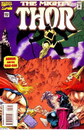 Thor 483 published by Marvel with cover art by M.C. Wyman