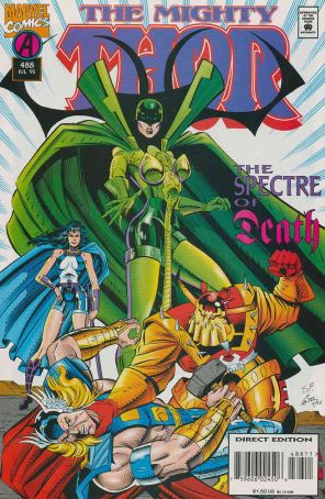 Thor 488 published by Marvel with cover art by M.C. Wyman