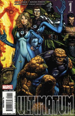 Ultimatum 1 published by Marvel with cover art by David Finch