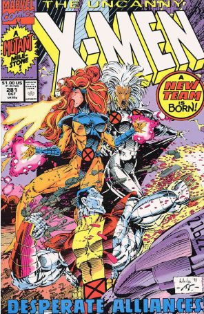 The Uncanny X-Men 281 published by Marvel with cover art by Whilce Portacio