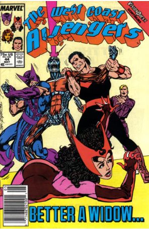 West Coast Avengers 44 (Newsstand) published by Marvel with cover art by John Byrne