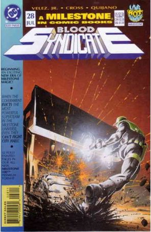 Blood Syndicate 28 published by DC with cover art by Chris Cross and Joseph Daniello
