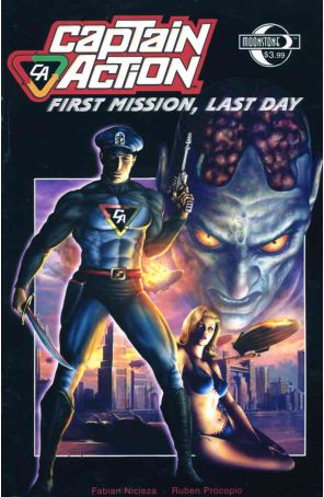 Captain Action: First Mission, Last Day 1 published by Moonstone with cover art by Uwe Jarling