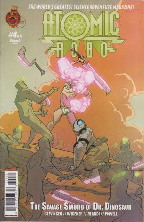 Atomic Robo and the Savage Sword of Dr. Dinosaur 4 published by Red 5 with cover art by Scott Wegener