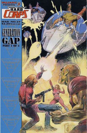 The H.A.R.D. Corps 27 published by Valiant with cover art by Val Mayerik