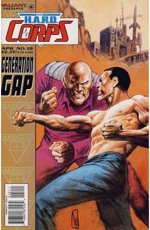 The H.A.R.D. Corps 28 published by Valiant with cover art by Val Mayerik