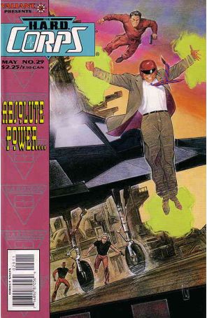 The H.A.R.D. Corps 29 published by Valiant with cover art by Val Mayerik