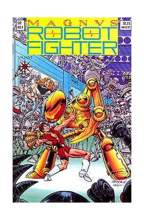 Magnus Robot Fighter (Valiant) 4 (with card) published by Valiant with cover art by Art Nichols
