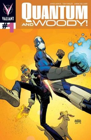 Quantum And Woody (2nd Series) 1B published by Valiant with cover art by Andrew Robinson