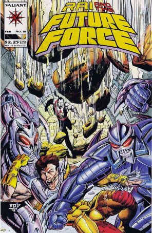 Rai and the Future Force 18 published by Valiant with cover art by Rodney Ramos