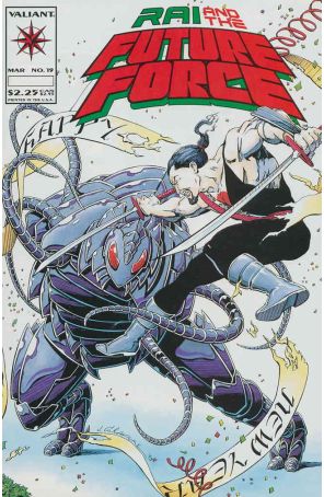 Rai and the Future Force 19 published by Valiant with cover art by Jim Calafiore