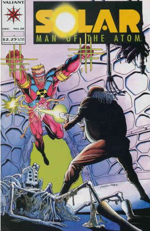 Solar, Man of the Atom 28 published by Valiant with cover art by Mike Leeke