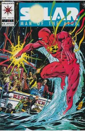 Solar, Man of the Atom 32 published by Valiant with cover art by Peter Grau