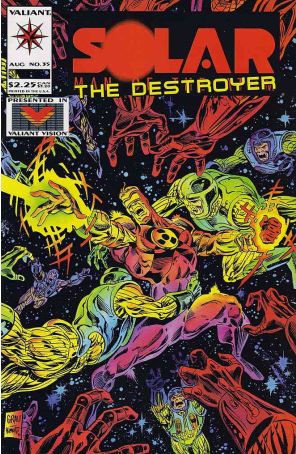 Solar, Man of the Atom 35 published by Valiant with cover art by Peter Grau