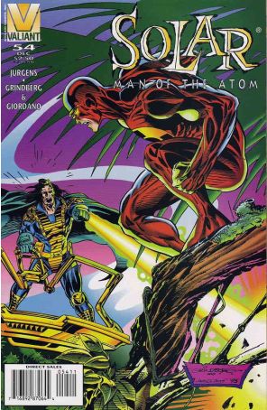 Solar, Man of the Atom 54 published by Valiant with cover art by Tom Grindberg