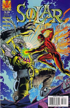 Solar, Man of the Atom 58 published by Valiant with cover art by Mike Manley