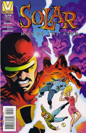 Solar, Man of the Atom 59 published by Valiant with cover art by Aaron Lopresti
