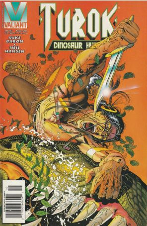 Turok, Dinosaur Hunter 28 (Newsstand) published by Valiant with cover art by Neil Hansen