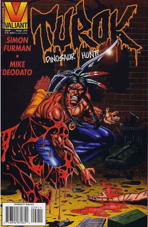 Turok, Dinosaur Hunter 29 published by Valiant with cover art by Mike Deodato Jr. and Mozart Cuoto