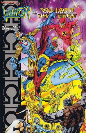 The Visitor vs. The Valiant Universe 2 published by Valiant with cover art by Bryan Hitch