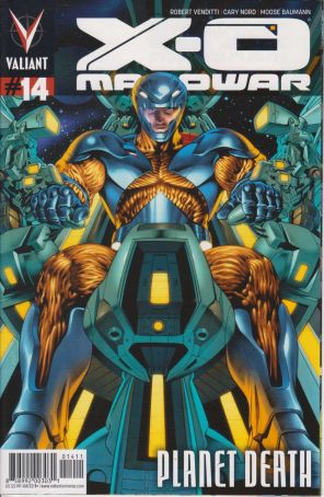 X-O Manowar (3rd Series) 14 published by Valiant with cover art by Arturo Lozzi