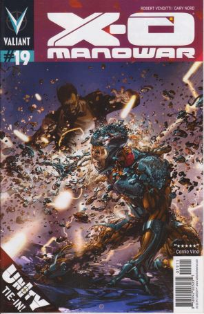 X-O Manowar (3rd Series) 19 published by Valiant with cover art by Clayton Crain