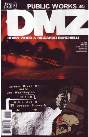 DMZ 15 published by DC/Vertigo with cover art by Brian Wood