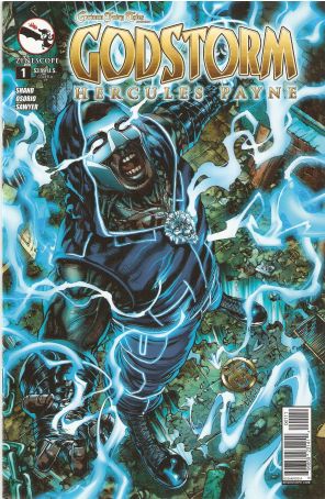 Grimm Fairy Tales Presents Godstorm: Hercules Payne 1A published by Zenescope with cover art by Harvey Tolibao